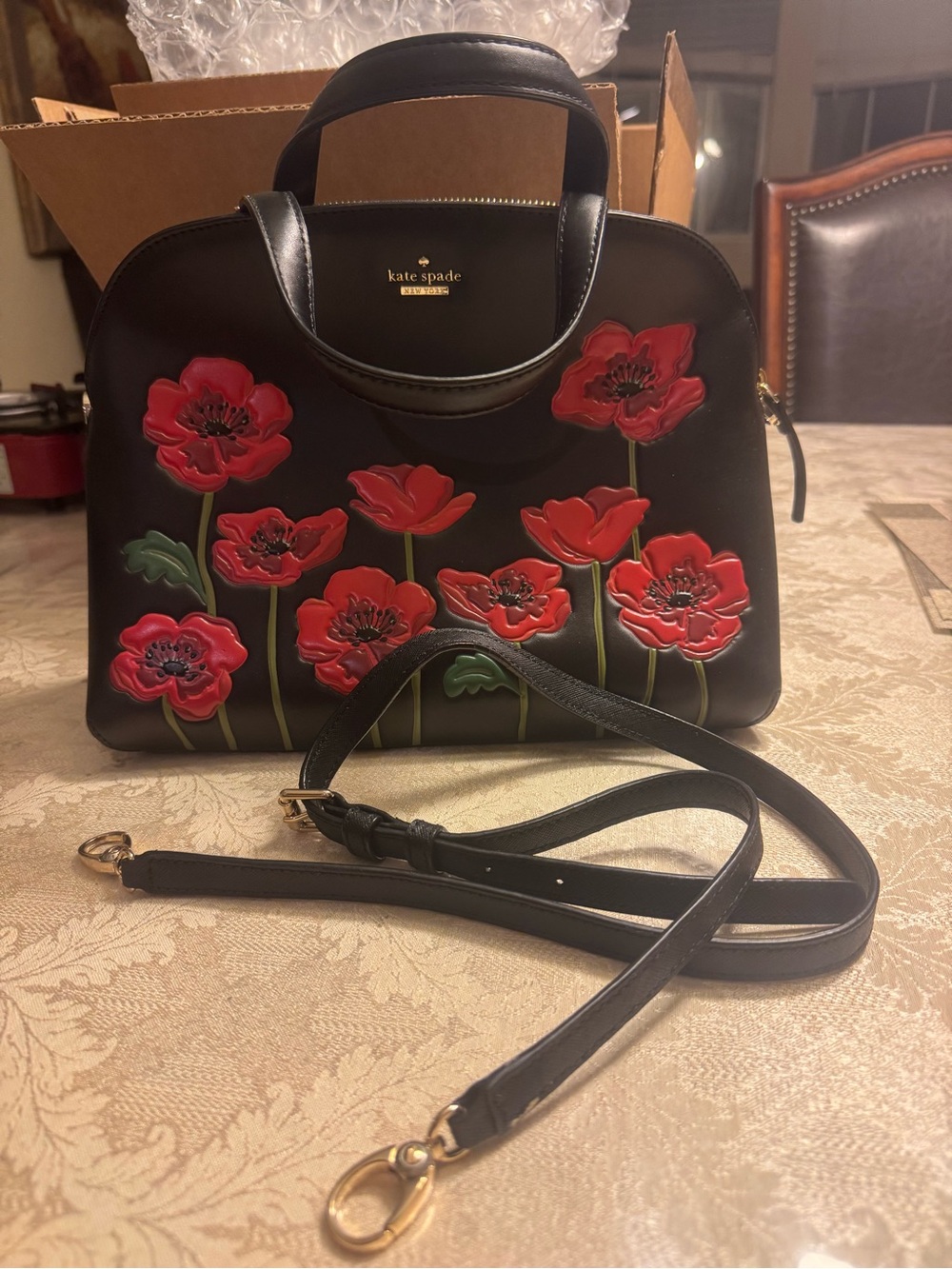 Kate Spade Rare "Ooh La La" Poppy Lottie Leather Satchel Bag Black Red